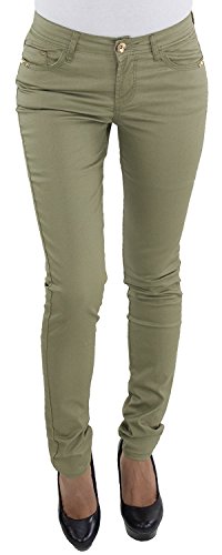 Damen Kunstlederhose Bikerhose Röhrenhose Skinny Leder Look Slim Fit Lederimitat Khaki J2025-04 XS/34 von Sotala