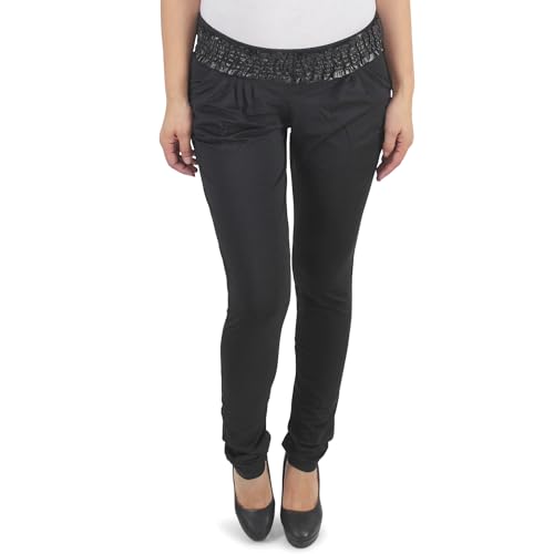 Damen Leggings Hose Hüfthose Chino Stoffhose Pants Treggings Seiden Look Stretch Schwarz von Sotala