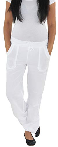 Damen Leinenhose Baggy Hüfthose Sommerhose Harem Pluder Pump Strand Weiß 38 (M) von Sotala