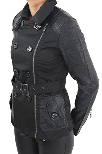 Damen Mantel Trenchcoat Jacke Kunstleder Doppelreiher Bikerjacke Jacket 3 Farben Schwarz 36 (S) von Sotala