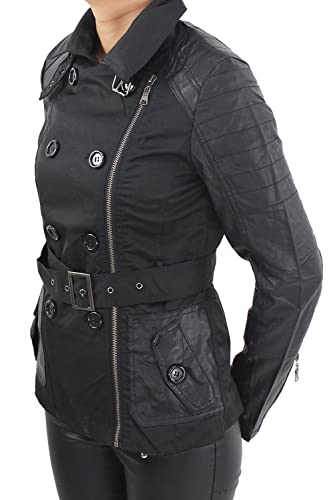 Damen Mantel Trenchcoat Jacke Kunstleder Doppelreiher Bikerjacke Jacket 3 Farben Schwarz 42 (XL) von Sotala
