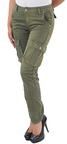 Damen RÖHRENHOSE Cargohose HÜFTHOSE Jeans Stretch Boyfriend Chino Skinny Hose Baggy Haremshose C-Khaki 38 (M) von Sotala
