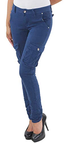 Damen RÖHRENHOSE Cargohose HÜFTHOSE Jeans Stretch Boyfriend Chino Skinny Hose Baggy Haremshose D-Blau 36 (S) von Sotala