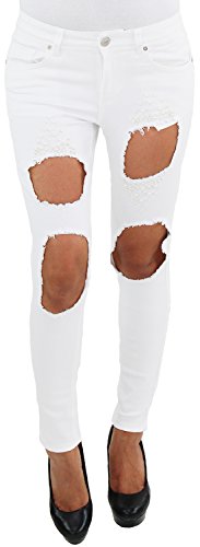 Damen Röhre Röhrenjeans Jeans Hose mit Rissen Skinny Stretch Slim Hüft Weiß A 36 (S) von Sotala