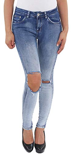 Damen Röhren Skinny Hüftjeans Hose Stretch Slim Fit Jeans Mit Löchern Ripped Bleaching verwaschen Blau von Sotala