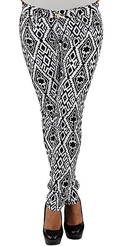 Damen Röhrenhose Stretch Hüfthose Jeans Zebra Leoparden Muster Optik Skinny Schwarz Weiß Y8700+ 36 von Sotala