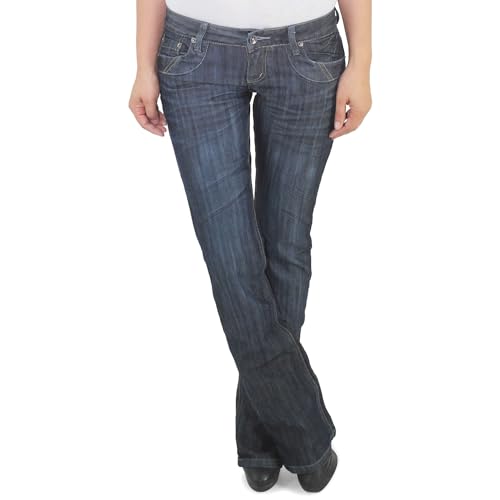 Damen Schlaghose Bootcut Jeans Hose Hüftjeans Stretchjeans Flared Weites Bein Blau von Sotala