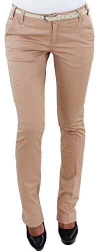 Damen Schlaghose Jeans mit Gürtel Strech Hüfthose Hose Bootcut Beige 32 (2XS) von Sotala