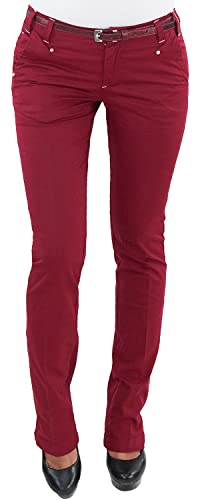 Damen Schlaghose mit Gürtel Strech Hüft Jeans Hose Bootcut Beige Rot Grau B 34 (XS) von Sotala
