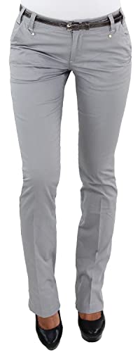Damen Schlaghose mit Gürtel Strech Hüft Jeans Hose Bootcut Beige Rot Grau C 34 (XS) von Sotala