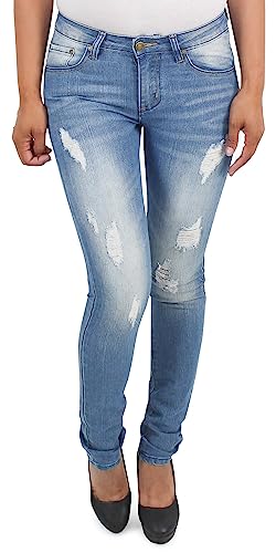 Damen Skinny Rise Hose Hüftjeans Low Waist Röhrenjeans Hüfthose Slim Fit Jeans mit Rissen Blau von Sotala