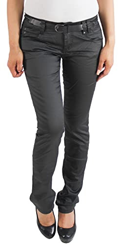 Damen Skinny Röhren Bikerhose Hüfthose Slim Jeans Kunstleder Hose mit Gürtel von Sotala