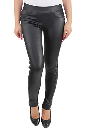 Damen Skinny Röhren Leder Look Jeggings Leggings Treggings Stoffhose hoher Bund Hochschnitt 38 (M) von Sotala