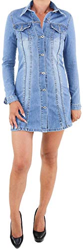 Damen Sommer Jeans Kleid Hemd Jeanshemd Bluse Longshirt Denim Strand Tunika A 34 (XS) von Sotala