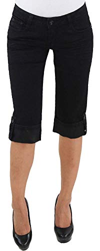 Damen Stretch Capri Kurze 3/4 Jeans Hose Shorts Bemuda Hüft Sommer Schwarz Schwarz S/36 von Sotala