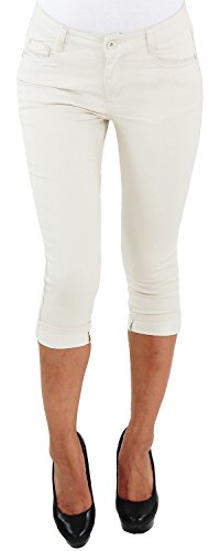 Damen Stretch Capri Kurze 3/4 Jeans Hose Shorts Bemuda Hüft Sommer Übergröße Schwarz Weiß Beige Beige 3XL/46 von Sotala