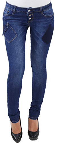 Damen Stretch RÖHREN HÜFT Jeans Hose Skinny Slim FIT BLAU RÖHRENJEANS HÜFTJEANS RE-3831 L/40 von Sotala