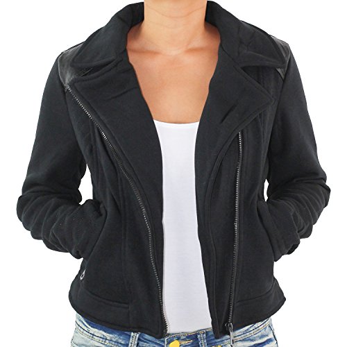 Damen Sweetjacke Fleece Optik Sweat Jacke Pullover Übergangsjacke Sweatshirt Schwarz LD9004 XL/42 von Sotala