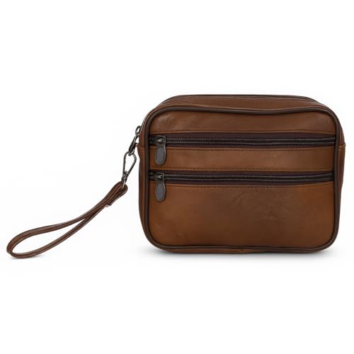 Herren Handgelenktasche Echt Leder Rindsleder Schwarz – Kleine Umhängetasche Herren Geldbörse Handtasche Schultertasche Clutch Messenger Bag mit vielen Fächern Reißverschluss von Sotala