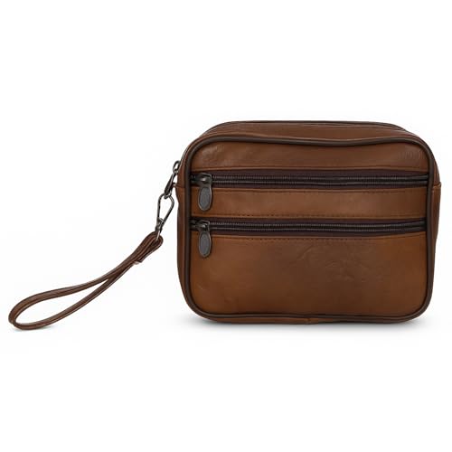 Herren Handgelenktasche Echt Leder Rindsleder Umhängetasche Herren Geldbörse Handtasche Clutch Schultertasche Messenger Bag Klein mit vielen Fächern Reißverschluss in Schwarz, Hellbraun, Dunkelbraun von Sotala