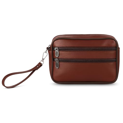 Herren Handgelenktasche Echt Leder Rindsleder Umhängetasche Herren Geldbörse Handtasche Clutch Schultertasche Messenger Bag Klein mit vielen Fächern Reißverschluss in Schwarz, Hellbraun, Dunkelbraun von Sotala