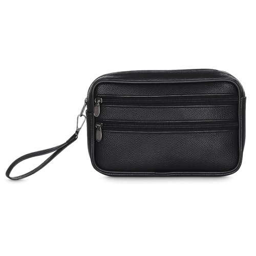 Herren Handgelenktasche Echt Leder Rindsleder Umhängetasche Herren Geldbörse Handtasche Clutch Schultertasche Messenger Bag Klein mit vielen Fächern Reißverschluss in Schwarz, Hellbraun, Dunkelbraun von Sotala