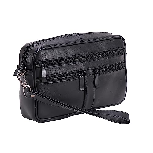 SOTALA XL HANDGELENKTASCHE - Herren Handtasche Tasche Echt Leder Geld Bag Umhängetasche Dokumententasche Handschlaufe Schwarz von SOTALA