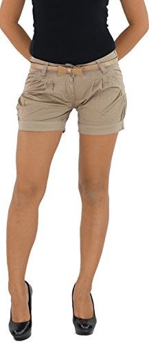 Hot Pants Hotpants Stoffhose Shorts Kurze Hose Capri Hüft Stretch Chino 3 Farben Braun Beige Taupe Taupe 38 von Sotala