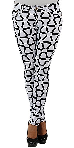 Legging Leggins Jeggins Jeggings Tregging Stoff Hüft Röhren Stretch Hose Weiß Schwarz Muster YA1702+ 34 von Sotala