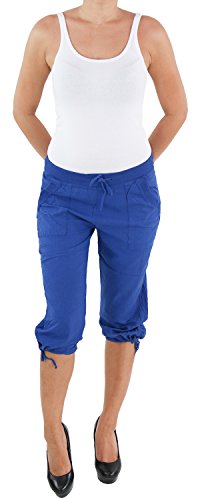 Leinen Capri 3/4 Shorts Bemuda Kurze Hose Hüft Stretch Hose Sommerhose Dunkelblau 42/XL von Sotala