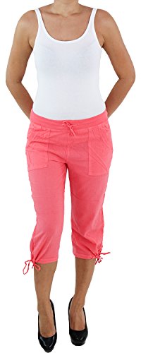 Leinen Capri 3/4 Shorts Bemuda Kurze Hose Hüft Stretch Hose Sommerhose Pink 40/L von Sotala