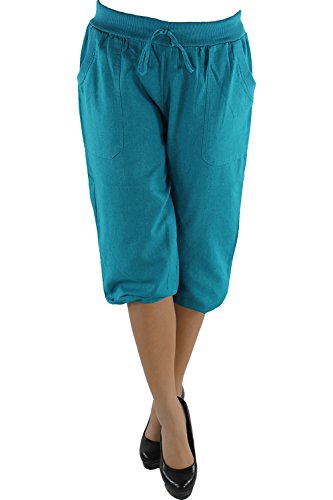 Leinen Capri Shorts Bemuda Kurze Hose Hüft Stretch Hose Sommerhose H02 38 Türkis von Sotala