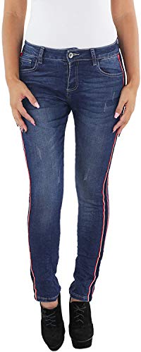 MOZZAAR Damen Jeans Hose Röhrenjeans Skinny Stretchhose Damenhose mit Seitenstreifen Blau A L (40) von Sotala