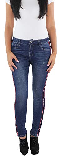 MOZZAAR Damen Jeans Hose Röhrenjeans Skinny Stretchhose Damenhose mit Seitenstreifen Blau von Sotala