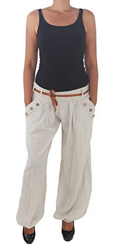 Sommer Strandhose Pump Pluder Aladin Haremshose Baggy Chino Boyfriend Hose Beige von Sotala