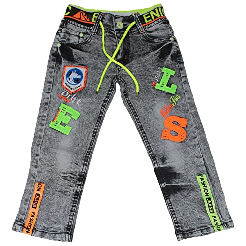 Sotala Boys Jungen Kinderhose Kinderjeans Jeans Hose mit Gummizug Gummibund elastischer Bund gerader Schnitt cool stylisch Stickerei von Sotala