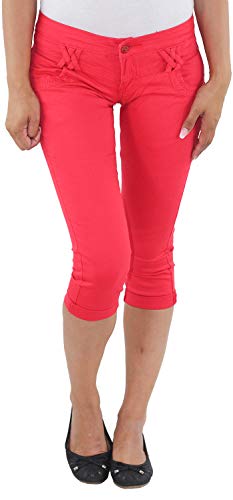 Sotala Damen 3/4 Capri Jeans Stretch Kurze Hose Shorts Bemuda Hüft Sommer Blau B-Rot 34 (XS) von Sotala