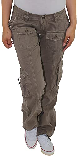 Sotala Damen Baggy Boyfriend Hose Hüfthose Cargo Cargohose Olive von Sotala