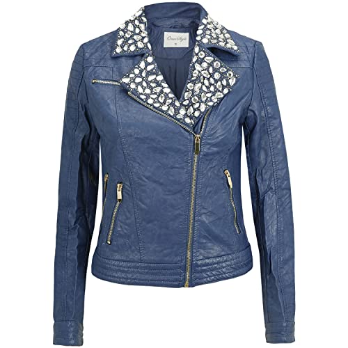 Sotala Damen Bikerjacke Damenjacke Lederjacke Kunstleder Jacket Blau von Sotala