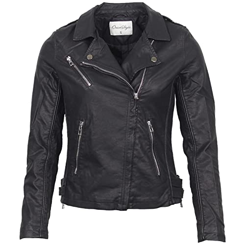 Sotala Damen Bikerjacke Lederjacke Kunstlederjacke Leder Jacke Damenjacke Jacket Leder-Look Schwarz von Sotala