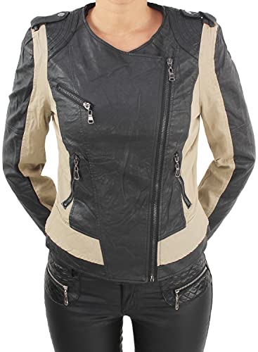 Sotala Damen Blazer Jacke Leder Optick Kunstlederjacke Übergangs Jacket Bikerjacke Beige XL/42 von Sotala