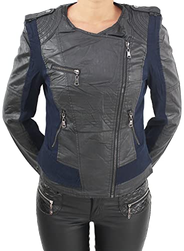 Sotala Damen Blazer Jacke Leder Optick Kunstlederjacke Übergangs Jacket Bikerjacke Blau L/40 von Sotala