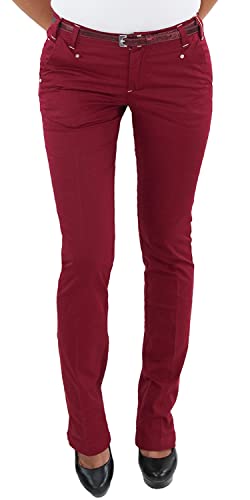 Sotala Damen Bootcut Hose Schlaghose mit Gürtel Stretchhose Damenhose Rot von Sotala