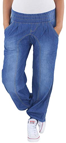 Sotala Damen Boyfriend Aladin Baggy Harem Jeans Hose Pumphose Pluderhose Chino Haremshose Aladinhose Blau A 36 (S) von Sotala