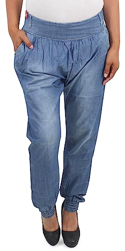 Sotala Damen Boyfriend Aladin Baggy Harem Jeans Hose Pumphose Pluderhose Chino Haremshose Aladinhose Blau von Sotala