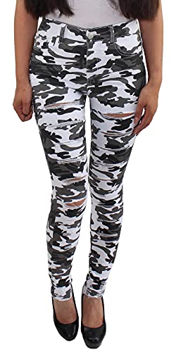 Sotala Damen Camouflage Slim Fit Skinny Röhrenhose Stretchjeans Hose Mit Rissen zerrissen von Sotala