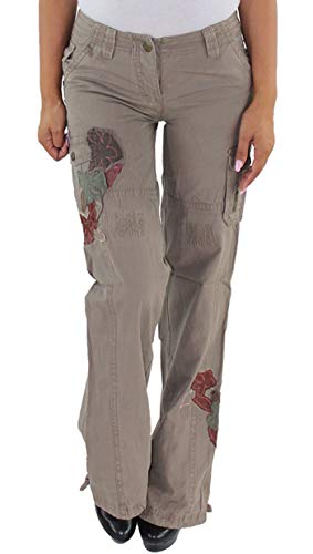 Sotala Damen Cargo Cargohose Boyfriend Jeans Hose Hüfthose Hüftjeans Stretchhose Chino Baggy Braun L (40) von Sotala