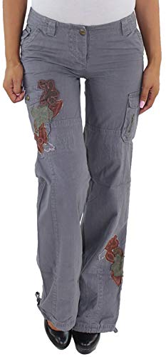 Sotala Damen Cargo Cargohose Boyfriend Jeans Hose Hüfthose Hüftjeans Stretchhose Chino Baggy Grau L (40) von Sotala