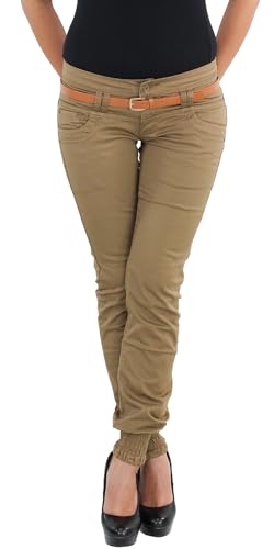 Sotala Damen Chino Hüfthose Damenhose Röhrenhose Röhre Stretch Skinny Slim Fit Hose mit Gürtel von Sotala