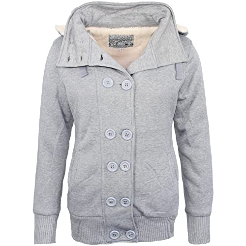 Sotala Damen Jacke Mantel Doppelreiher Winterjacke mit Kapuze Dufflejacke Dufflecoat Blazer gefüttert Trenchcoat in Schwarz und Grau von Sotala